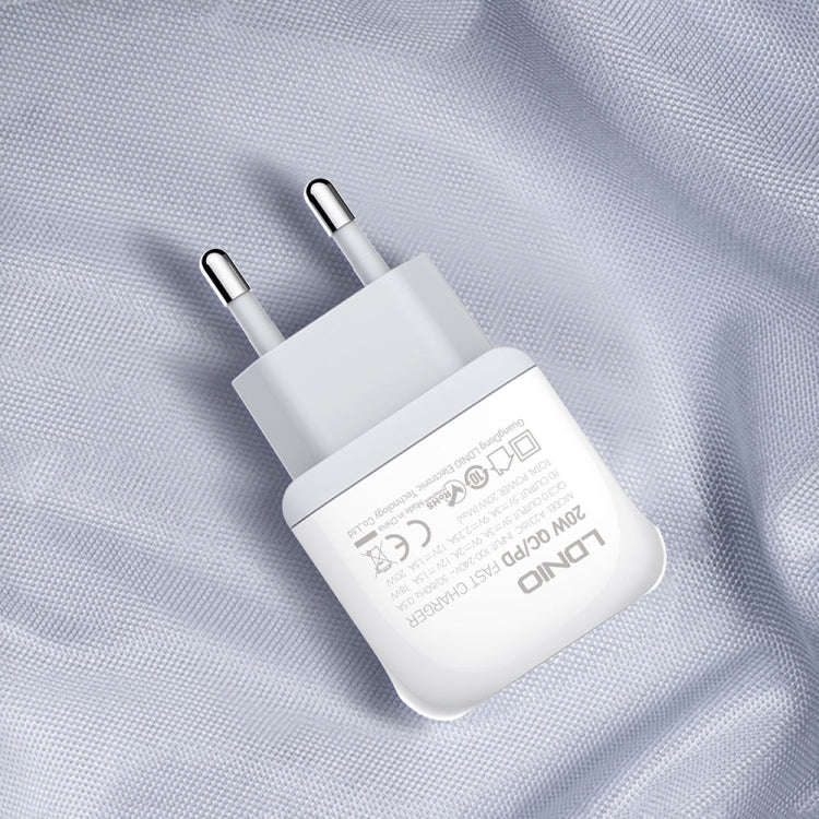 LDNIO A2316C 20W PD+QC 3.0 Phone USB Multi-hole Fast Charger EU Plug with USB-C/Type-C Cable