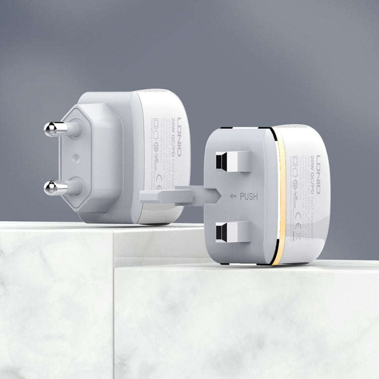 LDNIO A2316C 20W PD+QC 3.0 Phone USB Multi-hole Fast Charger EU Plug with USB-C/Type-C Cable