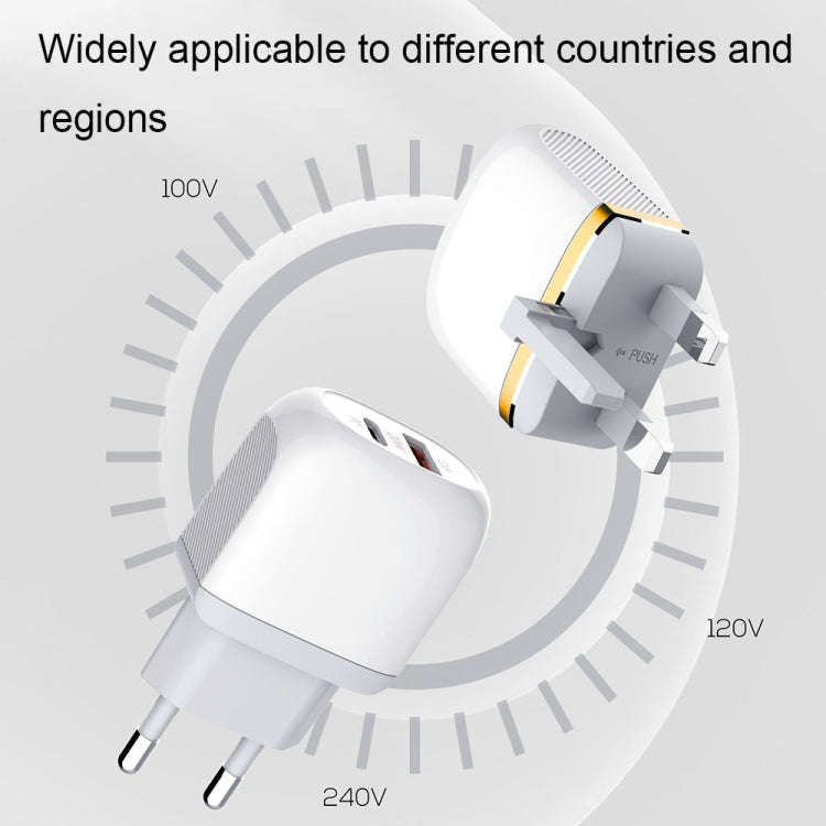LDNIO A2316C 20W PD+QC 3.0 Phone USB Multi-hole Fast Charger EU Plug with USB-C/Type-C Cable