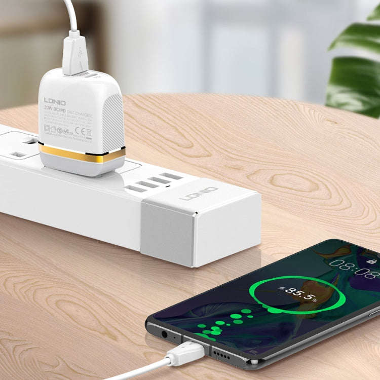 LDNIO A2316C 20W PD+QC 3.0 Phone USB Multi-hole Fast Charger EU Plug with USB-C/Type-C Cable