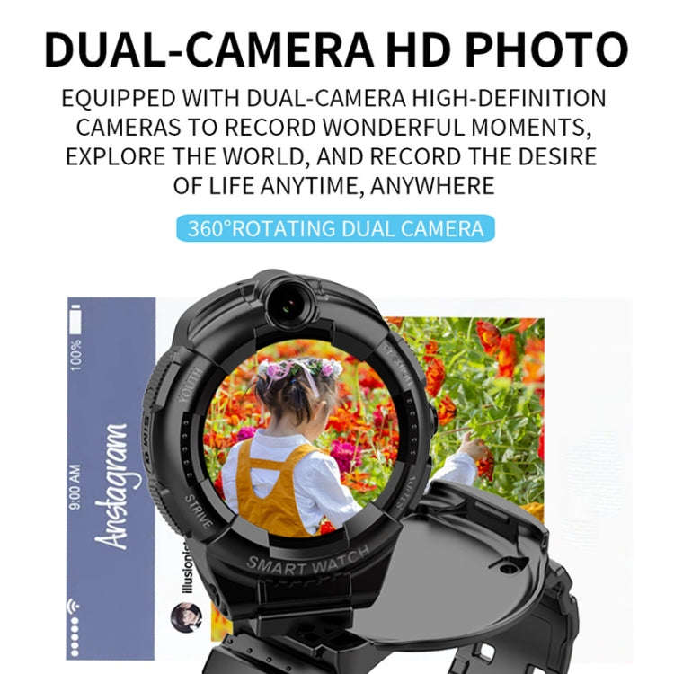 F01 1.28 inch 4G Rotatable Dual-Camera Children Smart Calling Watch With SOS Function(Black)