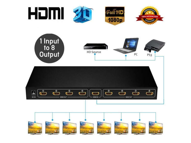FJGEAR SM4K108 8 Ports HDMI Splitter 4K HD Audio And Video Splitter  EU Plug