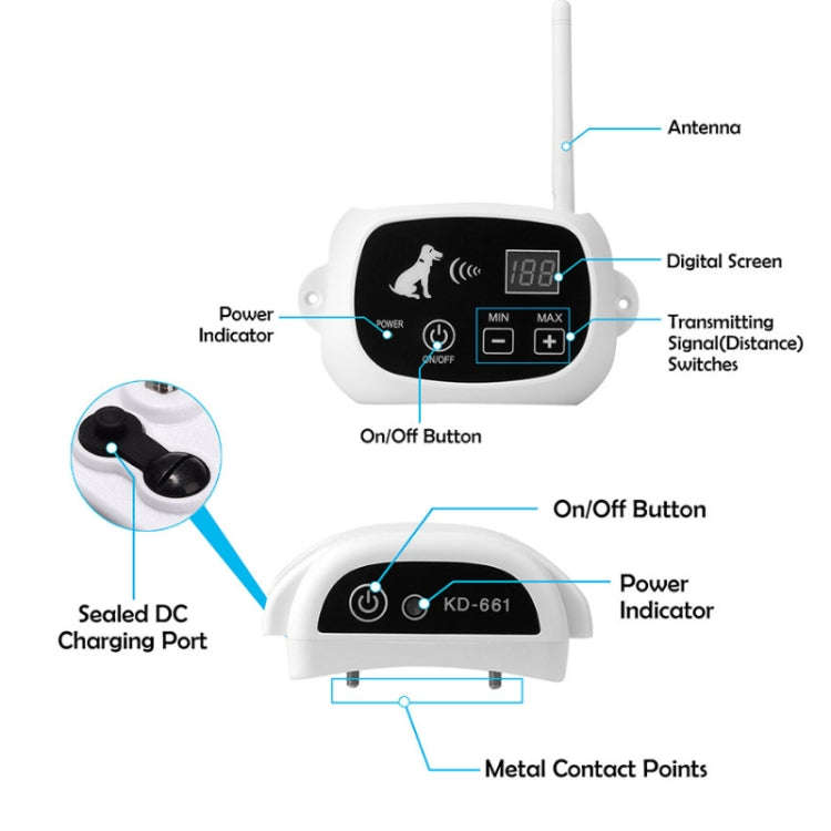KD-661 500m Wireless Electric Dog Pet Fence Shock Collar,Spec: For Three Dog(EU Plug)