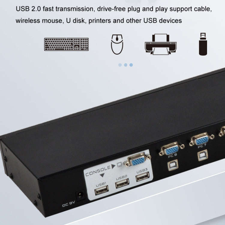 FJGEAR FJ-810UK 8 In 1 Out Computer Host VGA To KVM Switcher With Desktop Switch, EU Plug(Black)