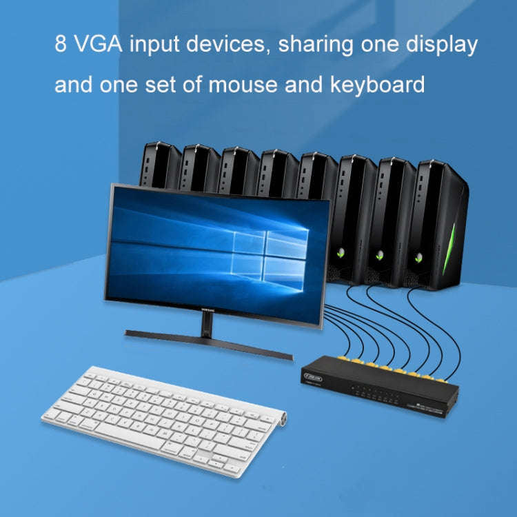 FJGEAR FJ-810UK 8 In 1 Out Computer Host VGA To KVM Switcher With Desktop Switch, EU Plug(Black)