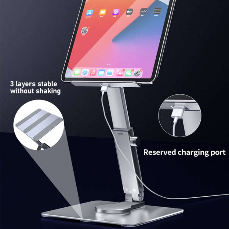 JUNDNE H06 Desktop Folding Phone Stand Portable Telescopic Rotary Tablet Stand(Deep Grey)