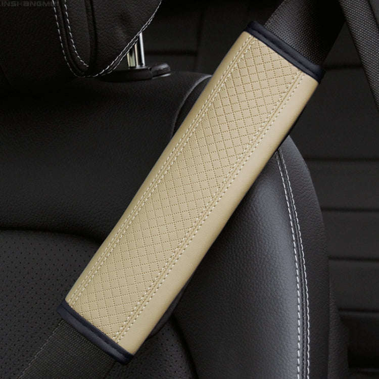 Fiber Leather Embossed Car Seat Belt Shoulder Cover Protector 6.5X23cm(Beige)