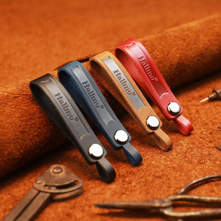 Hallmo First Layer Cowhide Leather Car Keychain(Oiled Waxed Leather Black)