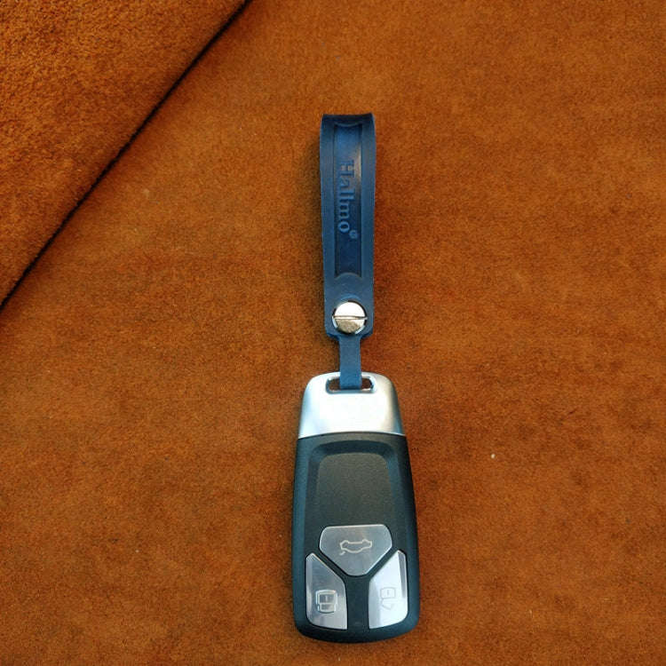 Hallmo First Layer Cowhide Leather Car Keychain(Oiled Waxed Leather Black)