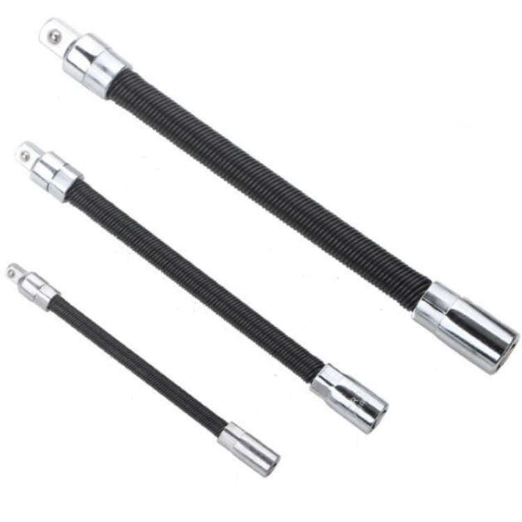 3 PCS/Set 1/4-3/8-1/2 Sleeve Extension Bendable Universal Joint Rod, Color: Black