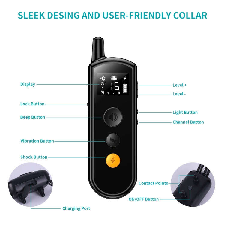 Remote Dog Trainer Rechargeable Waterproof Pet Electric Shock Collar Receiver+Remote Control