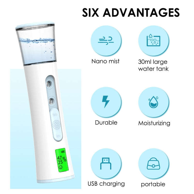 Mist Sprayer Handheld Nano Beauty Instrument Mini Hydrating Humidifier(White Blue)