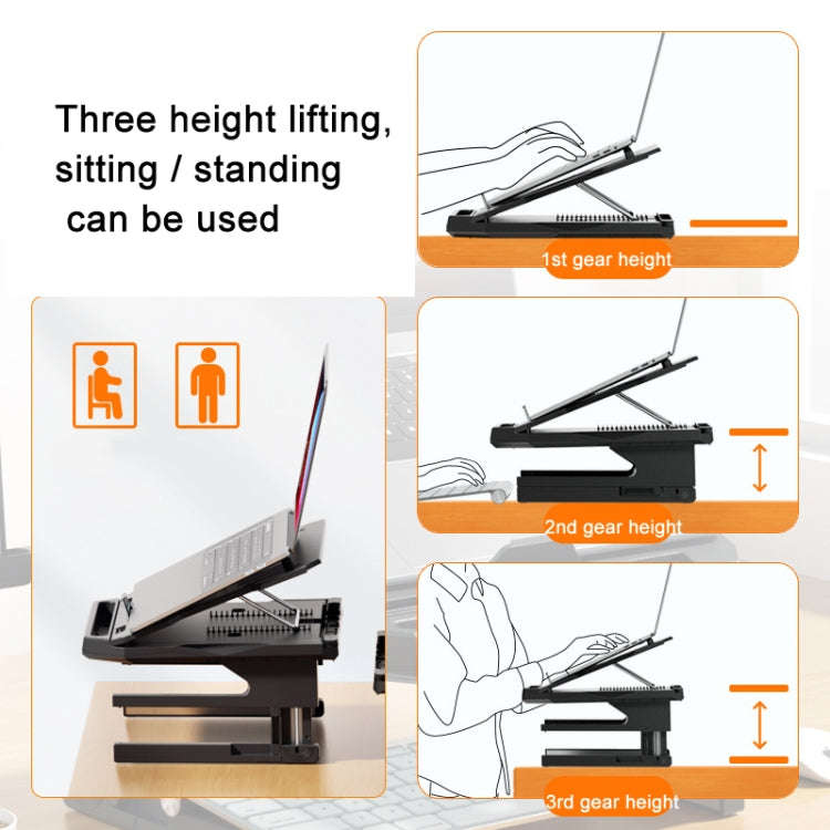 Double Layer Foldable Lift Laptop Stand  Aluminum Computer Heightening Bracket(Black)