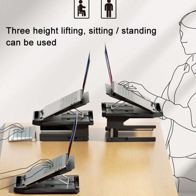 Double Layer Foldable Lift Laptop Stand  Aluminum Computer Heightening Bracket(Black)