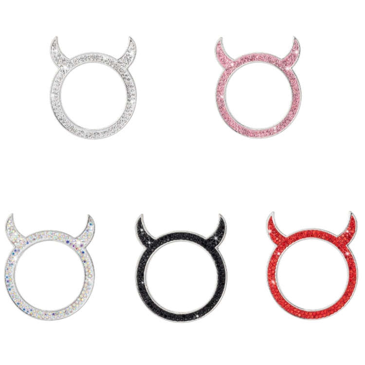 2 PCS Car Starter Button With Diamond Small Devil Decorative Ring(White)