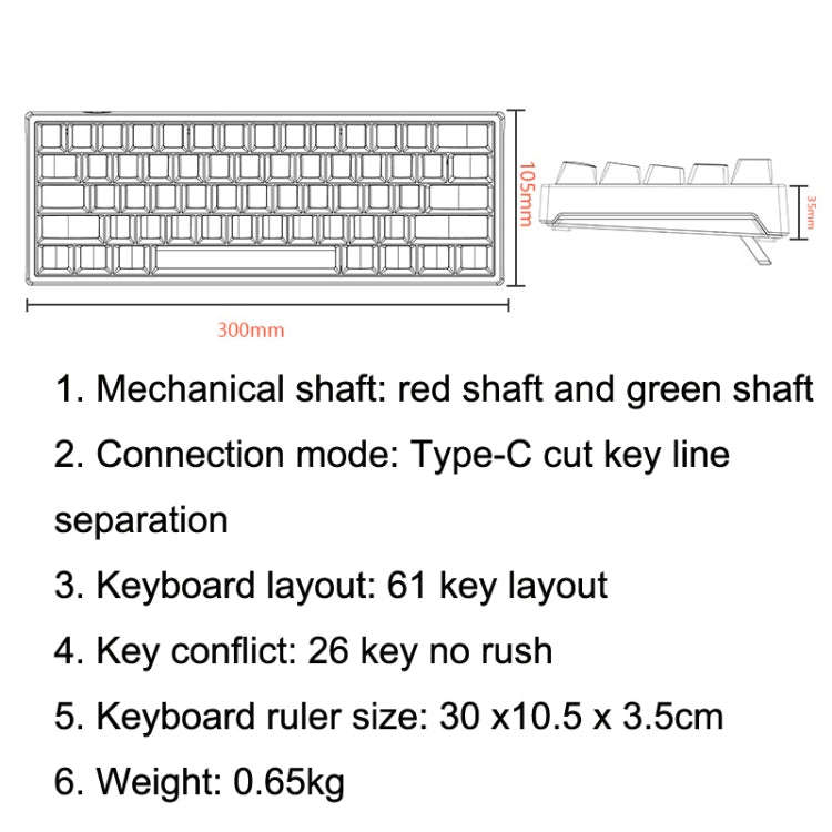 LEAVEN K620 61 Keys Hot Plug-in Glowing Game Wired Mechanical Keyboard, Cable Length: 1.8m, Color...