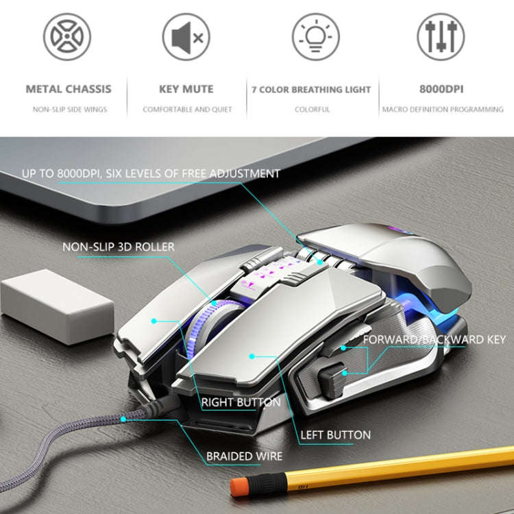 Dark Alien V710 7 Keys Metal Office Wired Glowing Mouse, Cable Length: 1.78m(Black)