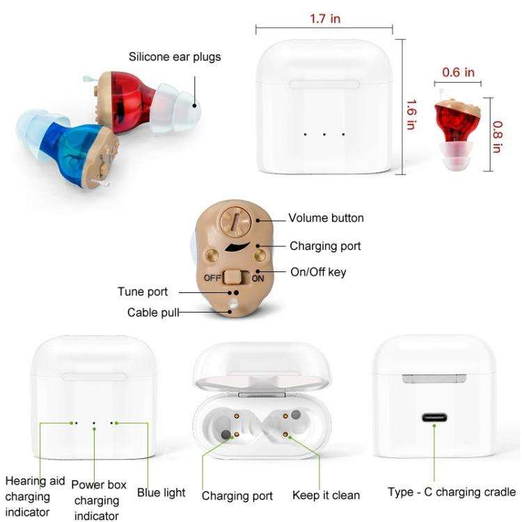 GM-915 Type-C Port CIC Hearing Aids Rechargeable Invisible Sound Amplifier(Skin Color)