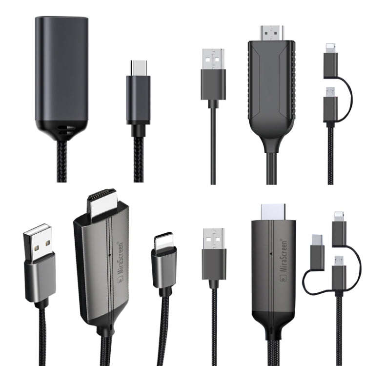 LD36 8 Pin + Micro USB + Type-C / USB-C to HDMI  1080P HDTV Dongle Cable, Plug And Play HDMI With...