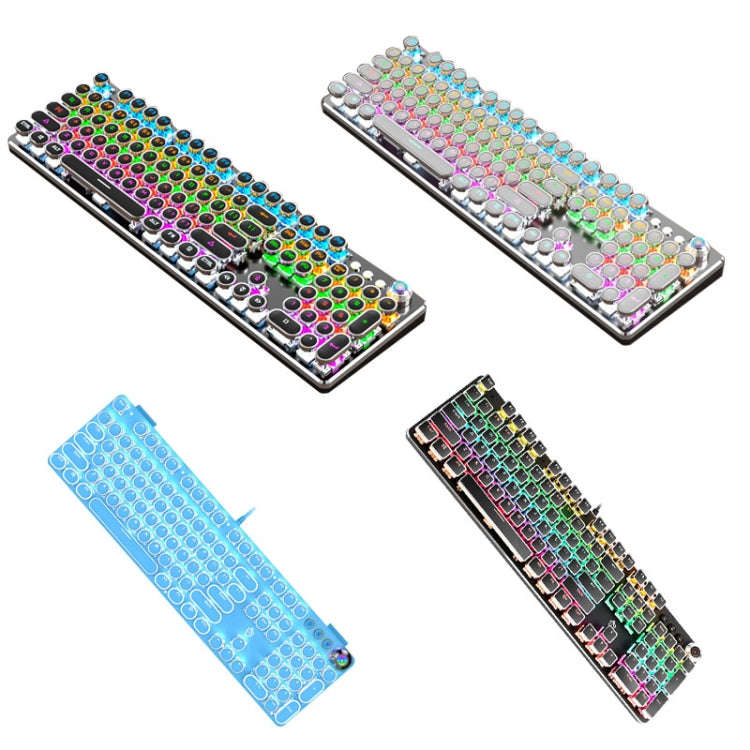K820 104 Keys Retro Punk Plating Knob Glowing Wired Green Shaft Keyboard, Cable Length: 1.6m, Sty...