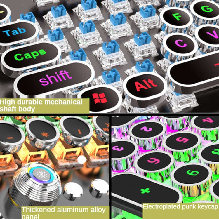 K820 104 Keys Retro Punk Plating Knob Glowing Wired Green Shaft Keyboard, Cable Length: 1.6m, Sty...