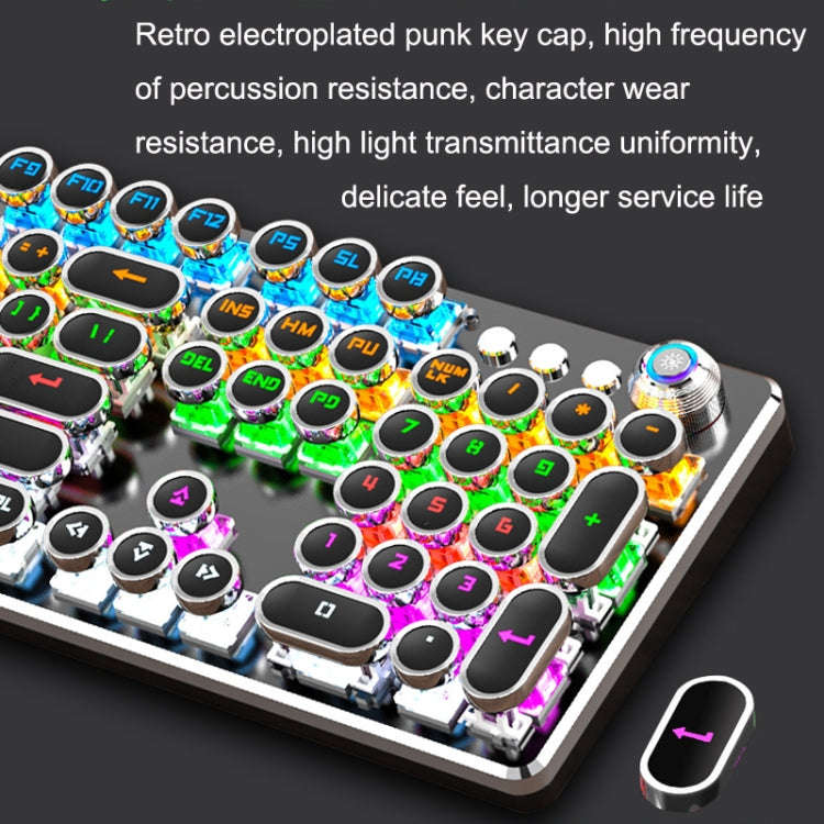 K820 104 Keys Retro Punk Plating Knob Glowing Wired Green Shaft Keyboard, Cable Length: 1.6m, Sty...