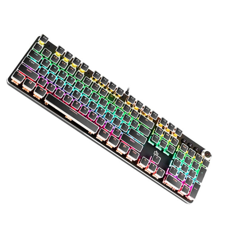K820 104 Keys Retro Punk Plating Knob Glowing Wired Green Shaft Keyboard, Cable Length: 1.6m, Sty...