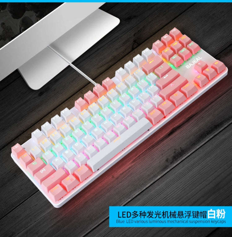 BAJEAL K100 87 Keys Green Shaft Wired Mechanical Keyboard, Cable Length: 1.6m(White Pink)