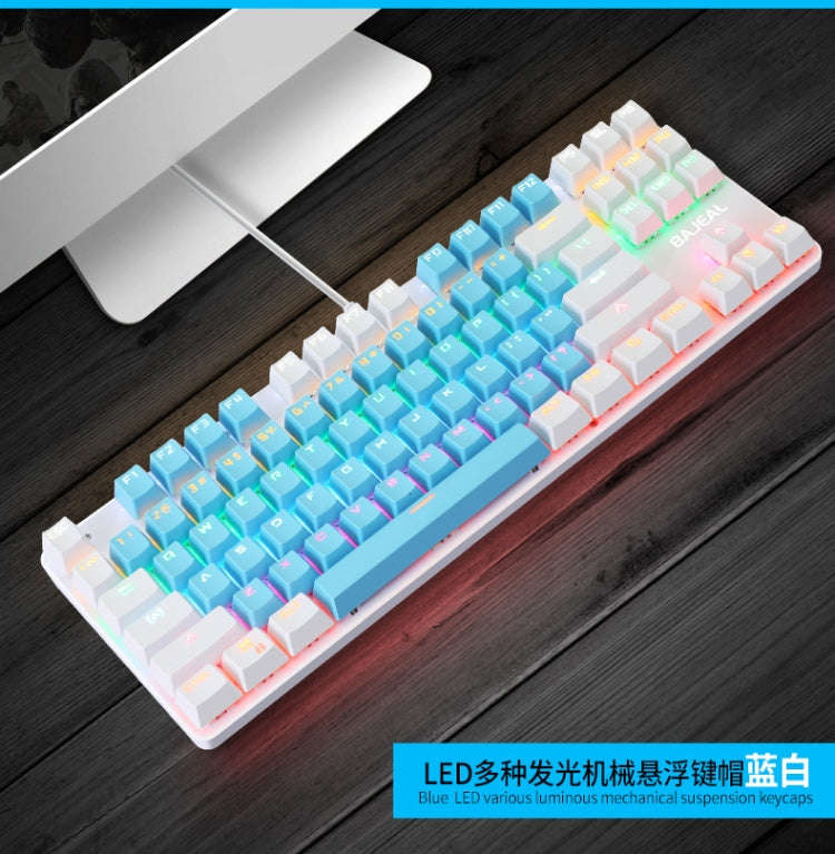 BAJEAL K100 87 Keys Green Shaft Wired Mechanical Keyboard, Cable Length: 1.6m(Blue White)