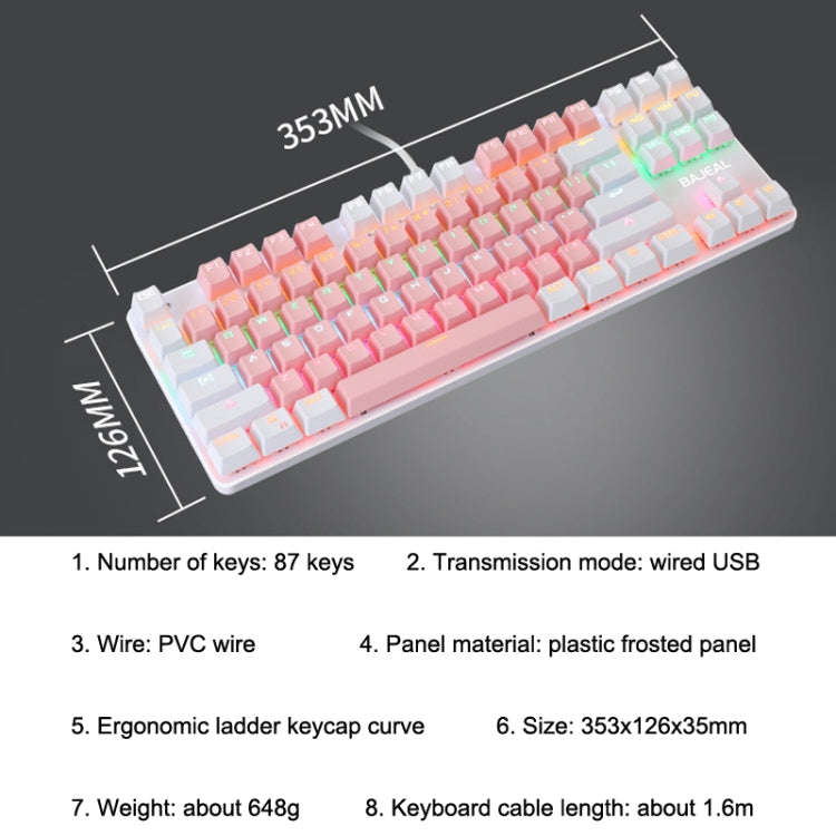 BAJEAL K100 87 Keys Green Shaft Wired Mechanical Keyboard, Cable Length: 1.6m(Blue White)