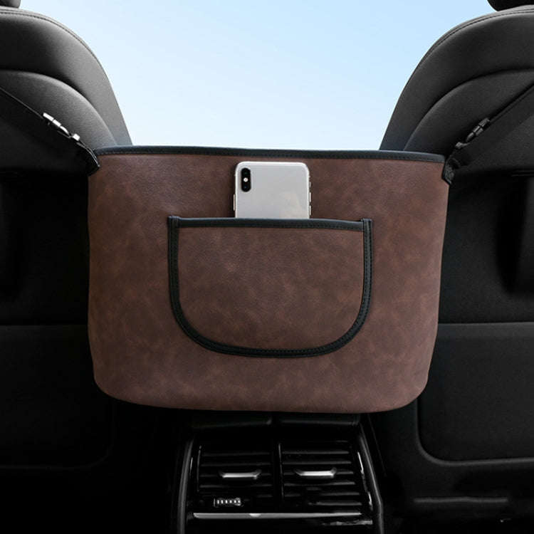 DE RAN FU Car Seat Storage Bag Chair Back Fur Leather Storage Bag(Brown)