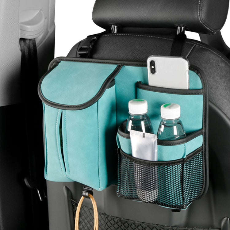 DE RAN FU Flip Fur Car Seat BackTissue Box Storage Hanging Bag With Hook(Blue)