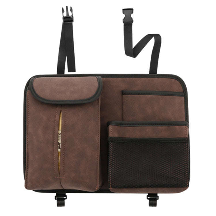 DE RAN FU Flip Fur Car Seat BackTissue Box Storage Hanging Bag With Hook(Brown)