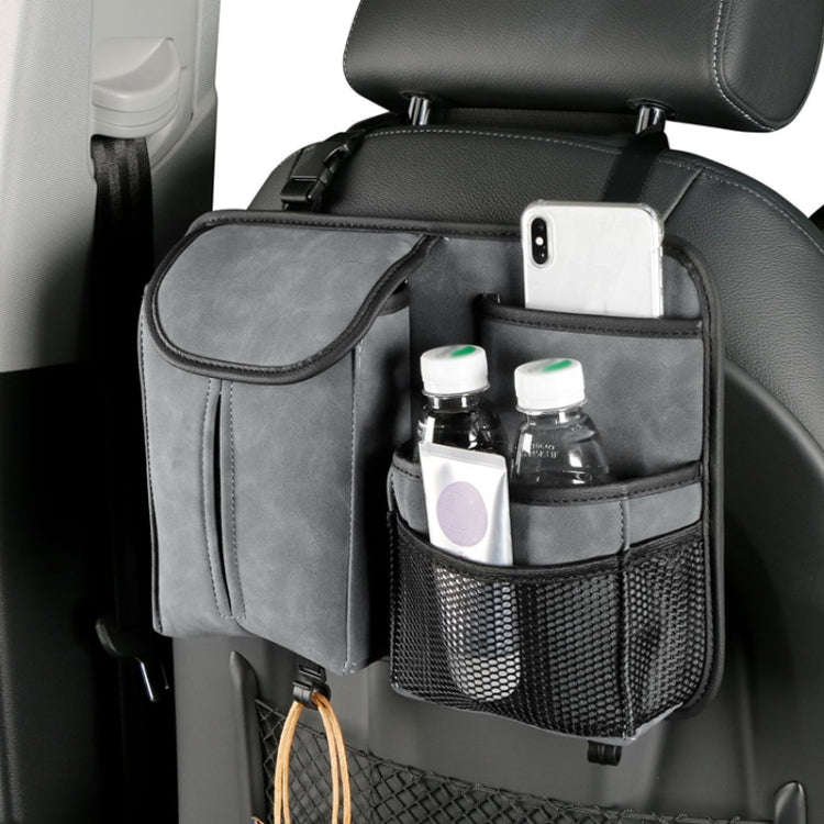 DE RAN FU Flip Fur Car Seat BackTissue Box Storage Hanging Bag With Hook(Grey)