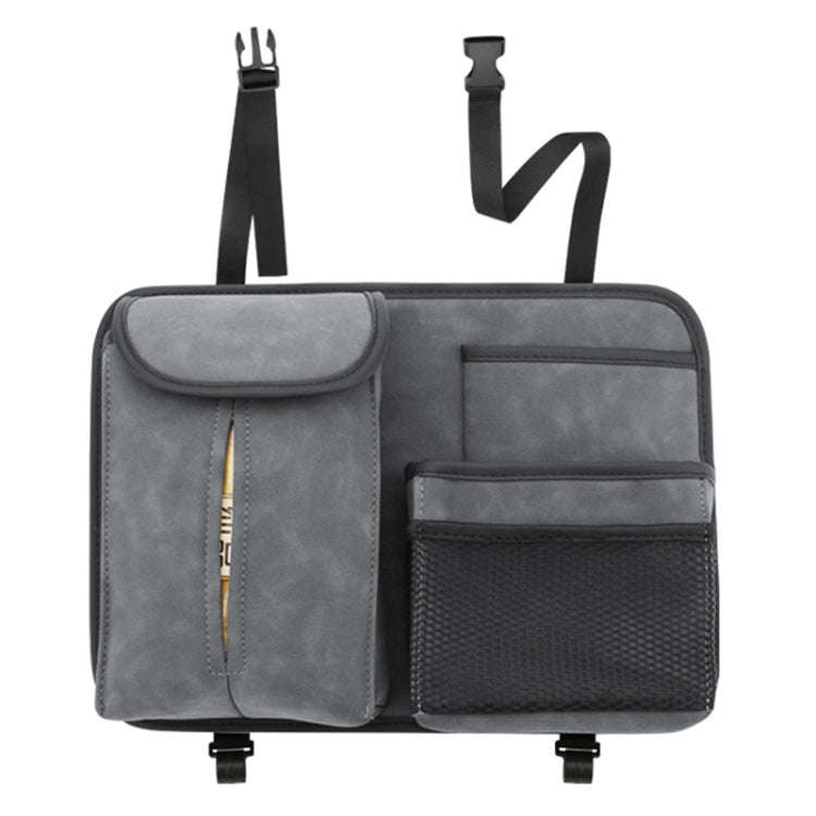 DE RAN FU Flip Fur Car Seat BackTissue Box Storage Hanging Bag With Hook(Grey)