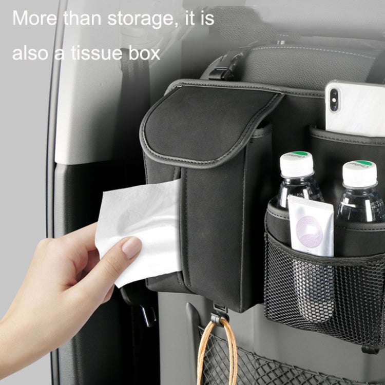 DE RAN FU Flip Fur Car Seat BackTissue Box Storage Hanging Bag With Hook(Black)
