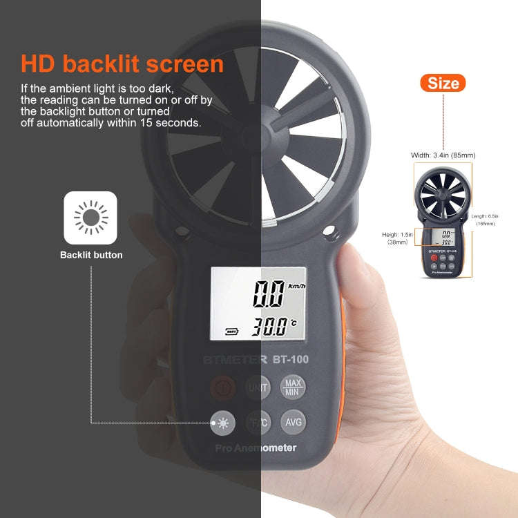 BT-100 Handheld Anemometer Wind Speed Wind Chill Temperature Measuring Instrument(Black)