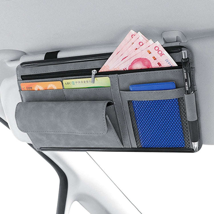 DE RAN FU Car Shade Glasses Box Storage Bag Car Flip Fur Glue Box Zipper Card Bag(Grey)