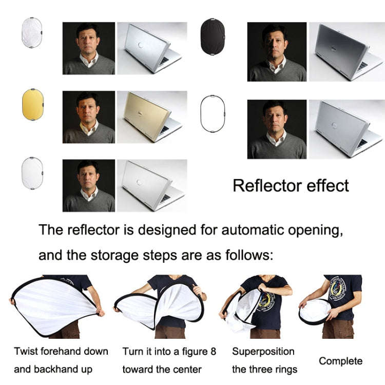 Selens  5 In 1 (Gold / Silver  / White / Black / Soft Light) Folding Reflector Board, Size: 60x90cm