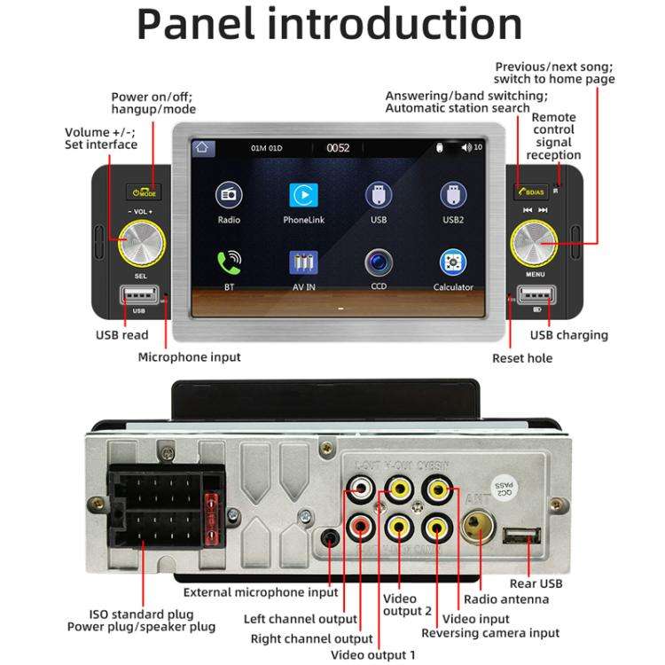 5 inch Bluetooth AUX Mobile Phone Interconnection USB Interface Car MP5(158C)