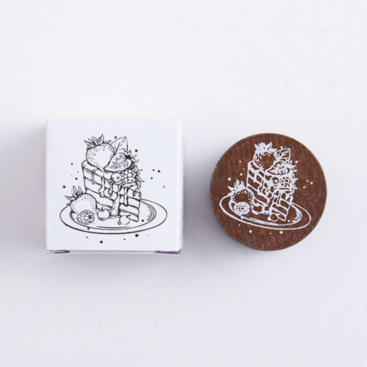 Round Wooden Stamps Vintage DIY Handbook Multifunctional Decorative Stamps, Style: Dessert