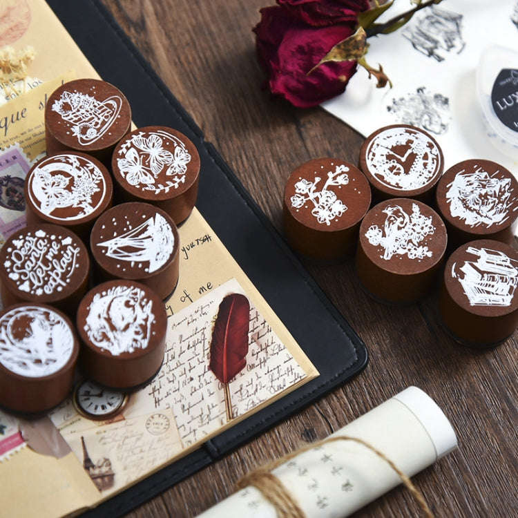 Round Wooden Stamps Vintage DIY Handbook Multifunctional Decorative Stamps, Style: Voyage