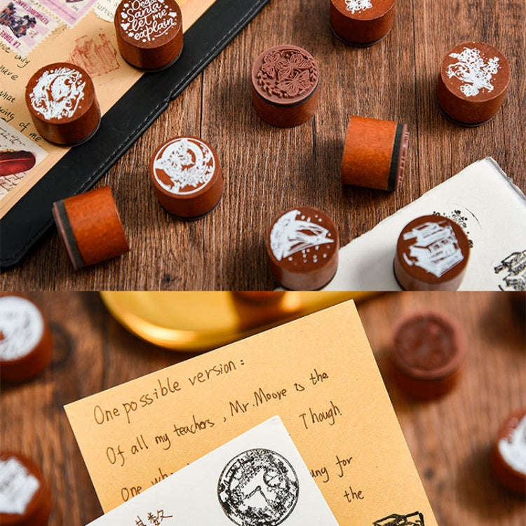 Round Wooden Stamps Vintage DIY Handbook Multifunctional Decorative Stamps, Style: Mountain