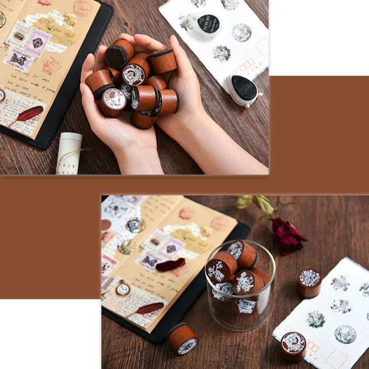 Round Wooden Stamps Vintage DIY Handbook Multifunctional Decorative Stamps, Style: Voyage