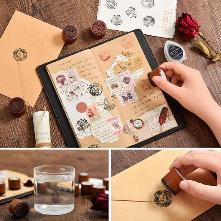 Round Wooden Stamps Vintage DIY Handbook Multifunctional Decorative Stamps, Style: Bless