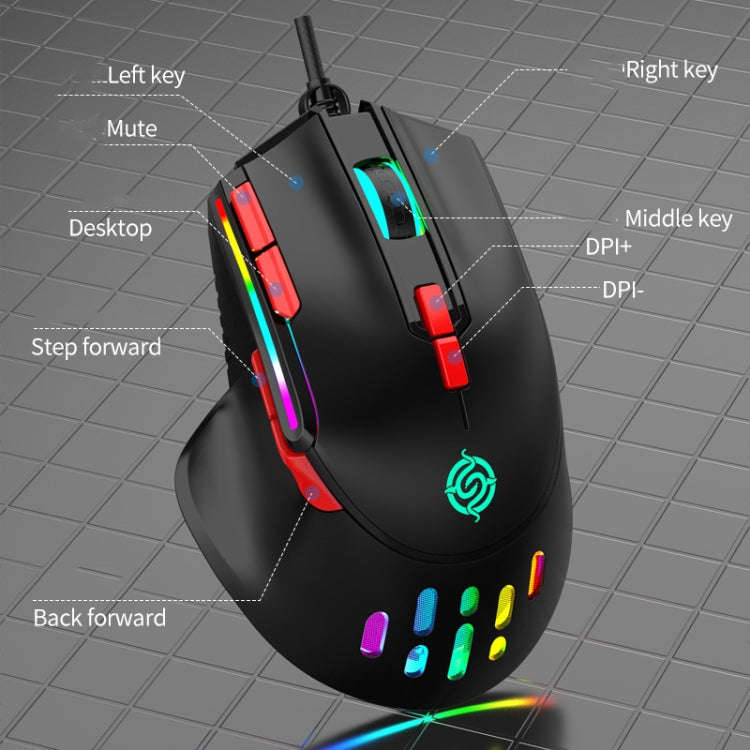 K-Snake Q15 9 Keys RGB Light Effect Wired Mechanical Mouse, Cable Length: 1.5m(Black)