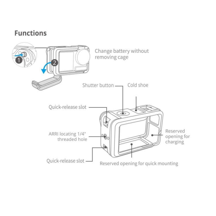 PGYTECH For DJI Osmo Action 3 Aluminum Alloy Camera Housing Shell Expansion Protective Frame