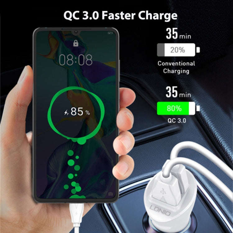 LDNIO C511Q 36W QC 3.0 Phone Fast Charger Dual-USB Ports Smart Car Charger with USB-C/Type-C Cable