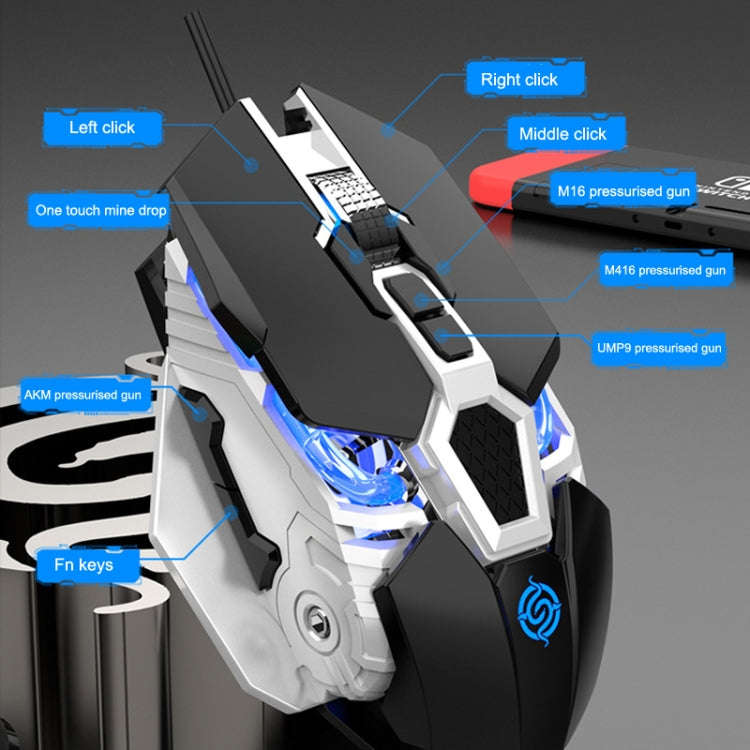 K-Snake Q18 9 Keys 6400DPI Glowing Machine Wired Gaming Mouse, Cable Length: 1.5m(White)
