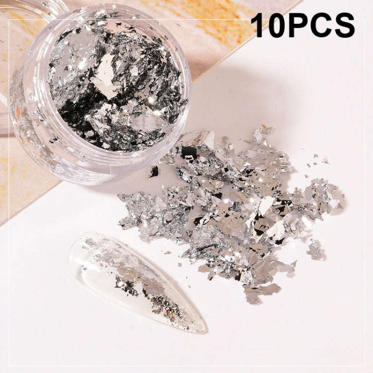 10 PCS K Gold Tin Foil Nail Decoration Nail Polish Adhesive Sticker(02 Silver)